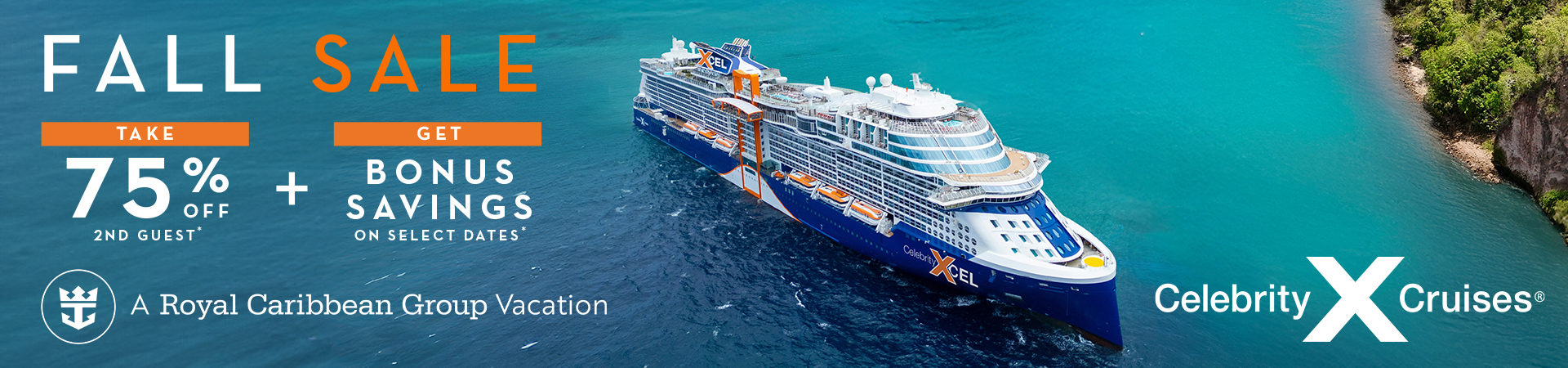 Celebrity Cruises Fall Sale banner featuring Celebrity Xcel