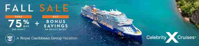 Celebrity Cruises Fall Sale banner featuring Celebrity Xcel